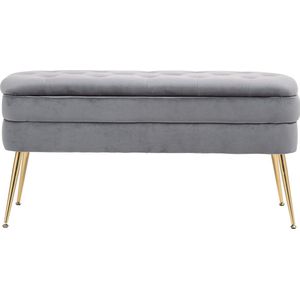 Merax Fluwelen Opberg Hocker - Moderne Ottoman Bank met Gouden Poten - 104x40x51cm - Voor Slaapkamer, Woonkamer en Hal - Luxe Design met Opbergruimte