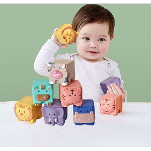 Zachte bouwblokken voor baby's en kinderen - dieren - 6 stuks