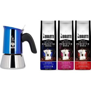 Bialetti Venus Blue Percolator 2 kops + Bialetti koffiepakket 3 x 250gr