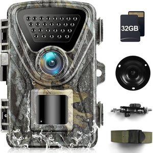 Wildlife Camera met Bewegingssensor, Nachtzicht, Thermische Beeldvorming, Jachtcamera, Testwinnaar 28 MP, 1520p, 0.2 S Reactietijd, 850 nm Low Glow, Infrarood Nachtzichtcamera voor Buitengebruik