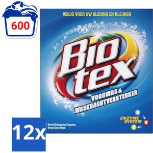 Biotex - Voorwas & Waskrachtversterker - Waspoeder - Witte en Gekleurde Was - 50 Wasbeurten - Voordeelverpakking - 12 stuks