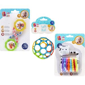 Bam Bam - Babyset, 2x rammelaar + rubberen bal, educatief speelgoed