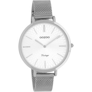 OOZOO Timepieces - Zilverkleurige horloge met zilverkleurige metalen mesh armband - C9860