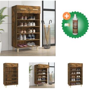 vidaXL Schoenenkast 60x35x105 cm bewerkt hout gerookt eikenkleurig - Schoenenkast - Inclusief Houtreiniger en verfrisser