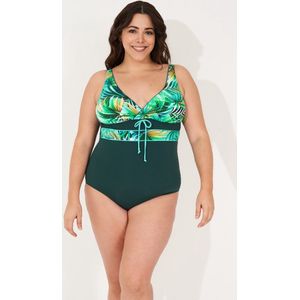 Badpak dames- Grote maten badpakken zwempak bikini VC717- Groen kleurrijk Bloemmotieven- Maat 48