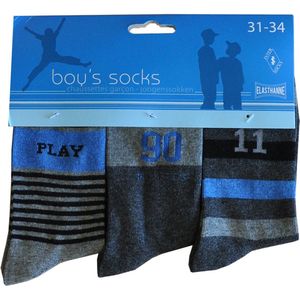 Jongens sokken - katoen 6 paar - play - maat 39/42 - assortiment blauw/grijs - naadloos