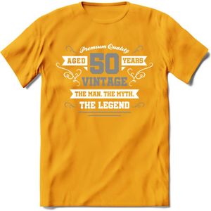 50 Jaar Legend T-Shirt | Zilver - Wit | Grappig Abraham En Sarah Verjaardag en Feest Cadeau | Dames - Heren - Unisex | Kleding Kado | - Geel - XL