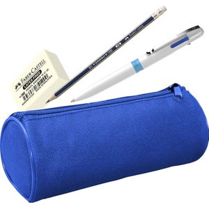 Etui - blauw - gevuld - pen, potlood, gum - WS-58100-BU