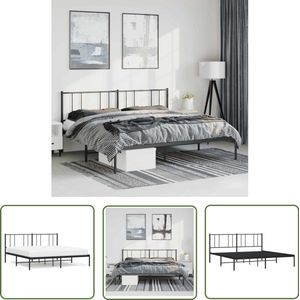 The Living Store Bedframe met hoofdbord metaal zwart 193x203 cm - Staal Bed Frame - Klassiek Bed - Zwarte Bedbank - Tweepersoons Bed - Boxspring Bed