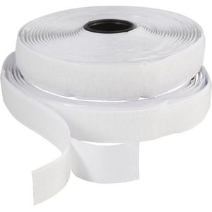 Klitteband haak en lussluiting, zelfklevend, B: 20 mm, wit, 5 m/ 1 rol