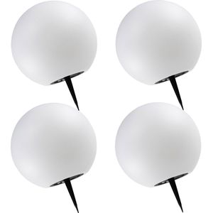 Trango Set van 4 IP65 LED solar lamp SO-001*4 in 20cm diameter wit mat met 3000K warm wit LED & RGB kleurverandering LED *SNOWY* solar ball light bulb, buitenlicht, globe lamp, tuinlamp