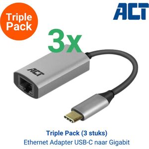 Tripple Pack: 3x AC7080 Ethernet Adapter USB-C naar Gigabit
