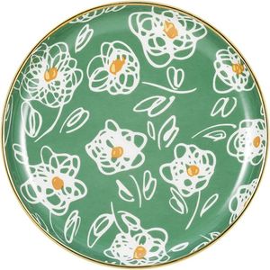 Jewelry Organizer Ceramic Tray, 5 Inch Bathroom Kitchen Dresser Vanity Tray with Golden Border Flowers Decorative Pattern Ring Earrings Necklaces Dish Cosmetic Tray Holder Jewelry Tray, Green