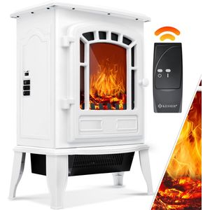 KESSER® Elektrische Haard met Ventilatorkachel & Afstandsbediening 2000W Elektrische Haard Elektrische Verwarming LED Haard effect Vlam Effect Kachel Geluidsarm Verstelbaar - Wit
