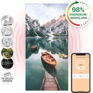 Klarstein Wonderwall Air Art Slimme Infrarood Verwarming - Warmtepaneel - 60X120Cm - 700W - 14 M² - Design Front - App Controle - Geruisloos - Wandmontage - Afstandsbediening - Praktisch - Thermostaat - Weektimer - Ip44 - Motief: Verticaal Meer