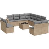 vidaXL - 12-delige - Loungeset - met - kussens - poly - rattan - beige