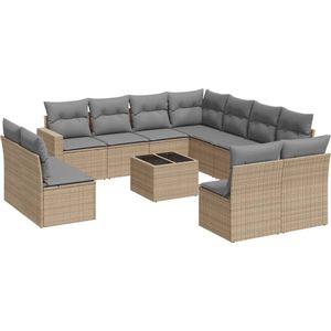 vidaXL - 12-delige - Loungeset - met - kussens - poly - rattan - beige