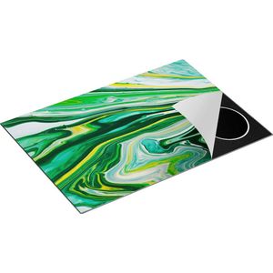 Chefcare Inductie Beschermer Abstracte Kunst - Groen met Gele Verf - 75x50 cm - Afdekplaat Inductie - Kookplaat Beschermer - Inductie Mat