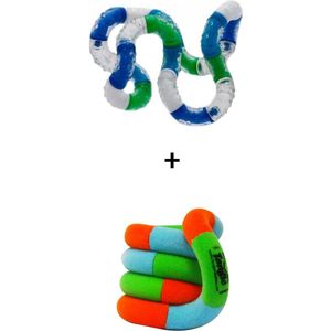 Tangle Relax Therapy + Fuzzies Junior - COMBO 2-Pack - Fidget Toy voor kinderen en volwassenen - Fidget Toy voor school - Cadeau voor tieners en volwassenen - Kleuren variëren