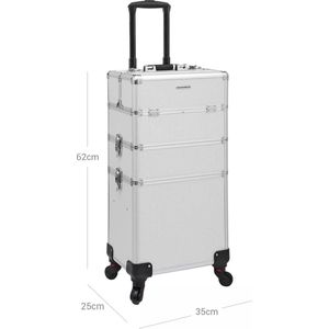 In And OutdoorMatch Beautycase Mylene - Professionele make-up koffer- Reis bagage afmeting - 3 in 1 Trolley voor kappers - Roterende wielen