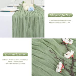 Set van 2 saliegroene kaasdoek tafelloper, rustieke gaas tafelloper 55 x 180 cm, kaasdoek Boho tafelloper bruiloft tafelkleed voor bruiloftsfeest bruids douche tafeldecoratie