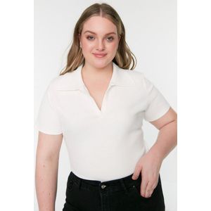 Trendyol Standaard mouw lichaamskegel Witte corduroy gebreide blouse met overhemdkraag TBBSS22BZ0750