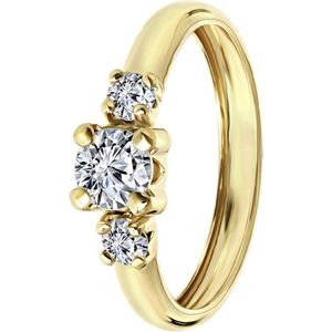 Lucardi Dames Ring met 3 zirkonia stenen - Ring - Cadeau - 14 Karaat Goud - Geelgoud