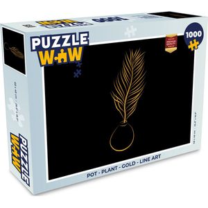 Puzzel Pot - Plant - Gold - Line art - Legpuzzel - Puzzel 1000 stukjes volwassenen