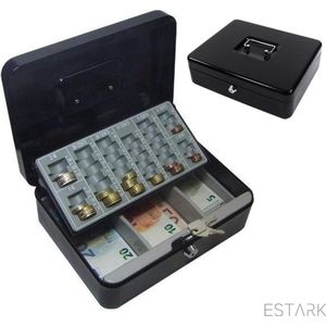 ESTARK® Geldkist - Metalen Geldkistje 30 x 24 x 9 cm - Met Muntsorteerder - Met sleutel - Metalen Geldkluisje – Geldkist -Kassa lade – Geldlade Money Box – Spaarpot Volwassenen – Kluisjes Jongen Meisje Kinderen – Kleine Kluis Geldkistjes - Zwart