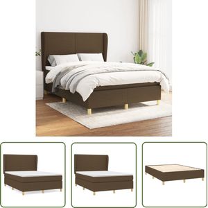 vidaXL Boxspring - Donkerbruin - 140x190 cm Boxspringbed - Donkere Bruine Boxspring - Pocketveer Matras - Verstelbare Hoofdbord - Duurzame Materialen