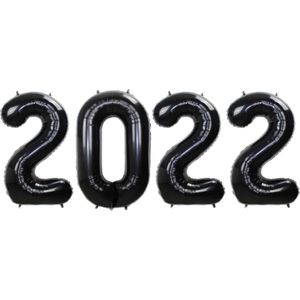 Folie Ballon Cijfer 2022 Oud En Nieuw Feest Versiering Happy New Year Ballonnen Decoratie Zwart 36Cm Met Rietje