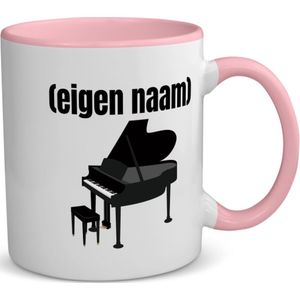 Akyol - piano met eigen naam koffiemok - theemok - roze - Piano - muziek liefhebbers - mok met eigen naam - iemand die houdt van piano spelen - verjaardag - cadeau - kado - 350 ML inhoud