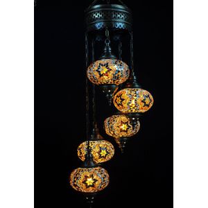 Turkse Lamp - Hanglamp - Mozaïek Lamp - Marokkaanse Lamp - Oosters Lamp - ZENIQUE - Authentiek - Handgemaakt - Kroonluchter - Bruin - 5 bollen