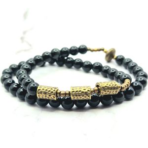 Mei's | Tibetan Obsidian Eclipse | armband dames / kralenarmband | Edelsteen / zwarte Obsidiaan / Koper | polsmaat 17 cm / zwart / goud