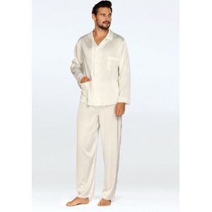Elegante satijnen herenpyjama -Satijn pyjama heren met knoopsluiting - Lange Mouw Lange Broek pyjama - DKaren Noah - ecru XL