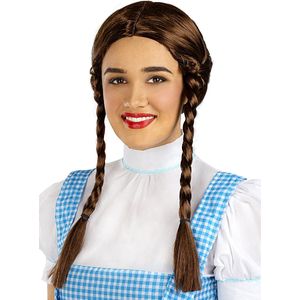 FUNIDELIA Bruine pruik met vlechtjes voor vrouwen Dorothy - Bruin