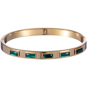 Nouka Dames Armband – Goud Gekleurde Bangle - Ingelegd met Smaragd Groene Steentjes - Stainless Steel – Cadeau voor Vrouwen