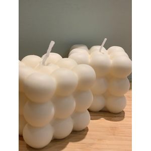 Bubble Kaars - Bubble Candle - Bubble Motief - Kubus Kaars - Geurkaars - 2 Stuks - Groot - Vegan - Wit - Lavendel