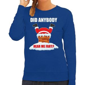 Fun Kerstsweater / kersttrui Did anybody hear my fart blauw voor dames - Kerstkleding / Christmas outfit L