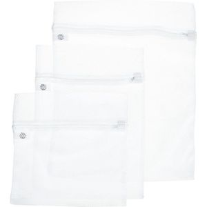 Set van 6x stuks waszakjes/wasnetjes wit in 3 formaten - Wasgoed zakjes - BH zakjes