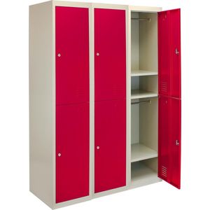 3 x Lockerkast Metaal - Rood - Tweedeurs - Flatpack - Per unit: 38cm(b)x45cm(d)x180cm(h) - Ventilatie -  GRATIS magneten + naamkaartjes - 2 sleutels per slot - lockers kluisjes