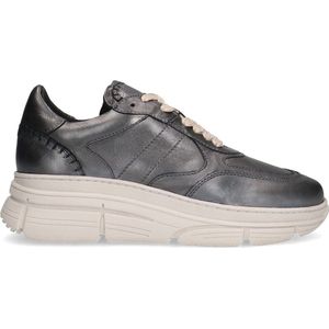 Manfield - Dames - Zilveren leren sneakers - Maat 42