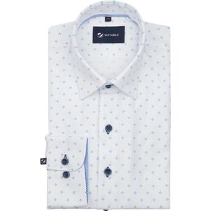 Suitable Overhemd Oxford Print Wit - Maat 42 - Heren - Overhemden Casual