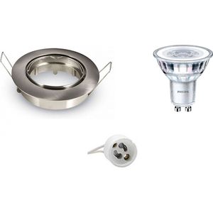 LED Spot Set - GU10 Fitting - Inbouw Rond - Mat Chroom - Kantelbaar Ø82mm - Philips - CorePro 827 36D - 4W - Warm Wit 2700K - Dimbaar