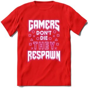 Gamers don't die T-shirt | Neon Roze | Gaming kleding | Grappig game verjaardag cadeau shirt Heren – Dames – Unisex | - Rood - S