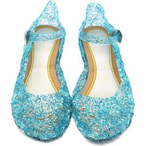 Prinsessen glitter schoenen met hak - Blauw - Prinsessen - Verkleedschoenen - Ariel - Elsa - Anna - Jurk - Maat 33 (valt als 31) Binnenzool: 19,5 cm