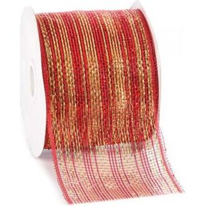 Juteband - Jute lint - Kerst - Rood met goud - 10 cm x 18 meter