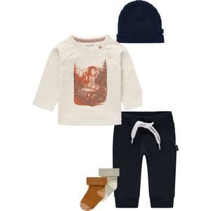 Noppies - Kledingset - 5 delig - Broek Matthew navy - Shirt Jinan Oatmeal - Beanie Muts Jesi Navy - 2 paar sokjes Maxton - Maat 56