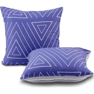 Set van 2 kussenslopen, 40 x 40 cm, 100% katoen, blauw geometrisch patroon, met ritssluiting, superzacht en comfortabel