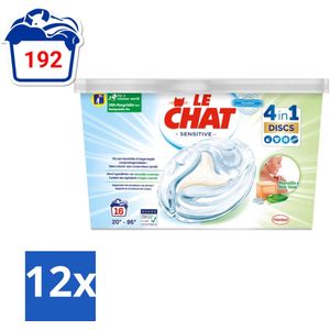 Le Chat Sensitive - Wasmiddelcapsules - Witte en Gekleurde Was - Marseille & Aloë Vera - 16 Wasbeurten - Voordeelverpakking - 12 stuks